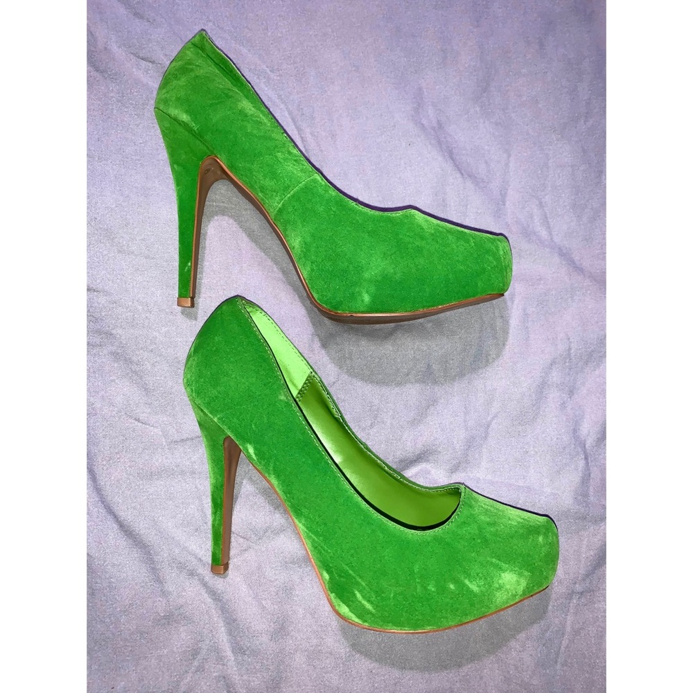 Velvet Lime Green Platform Stilettos